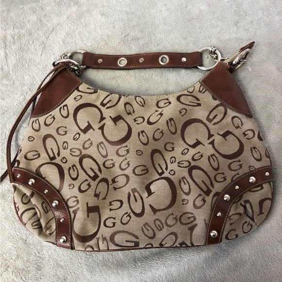Guess Veneto 2 Tone Brown Logo Handbag - Picture 1 of 12